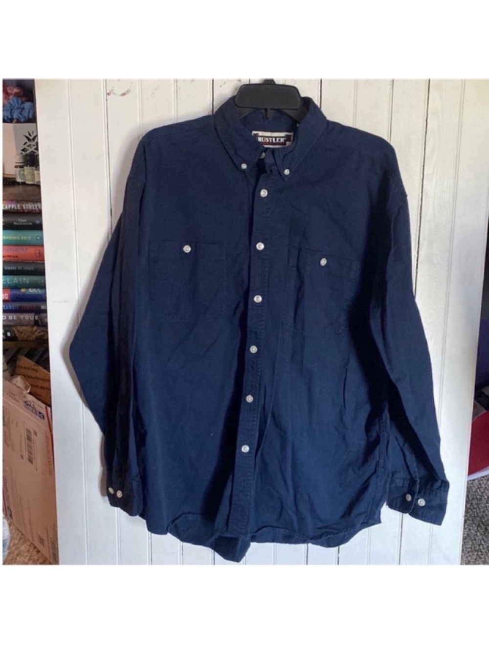 Rustler Button Down Shirt Navy Blue Size L